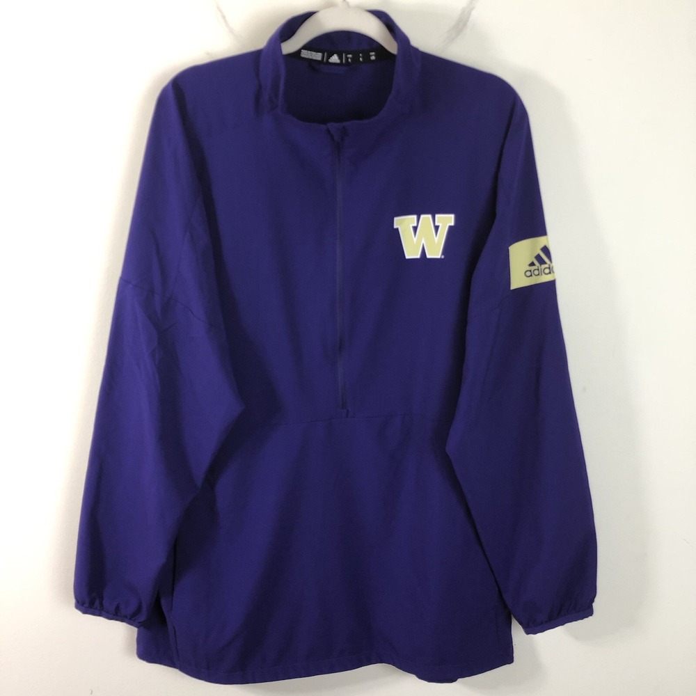 Adidas Washington Huskies 1/2 Zip Pullover Jacket Mens Sz L Purple College NCAA